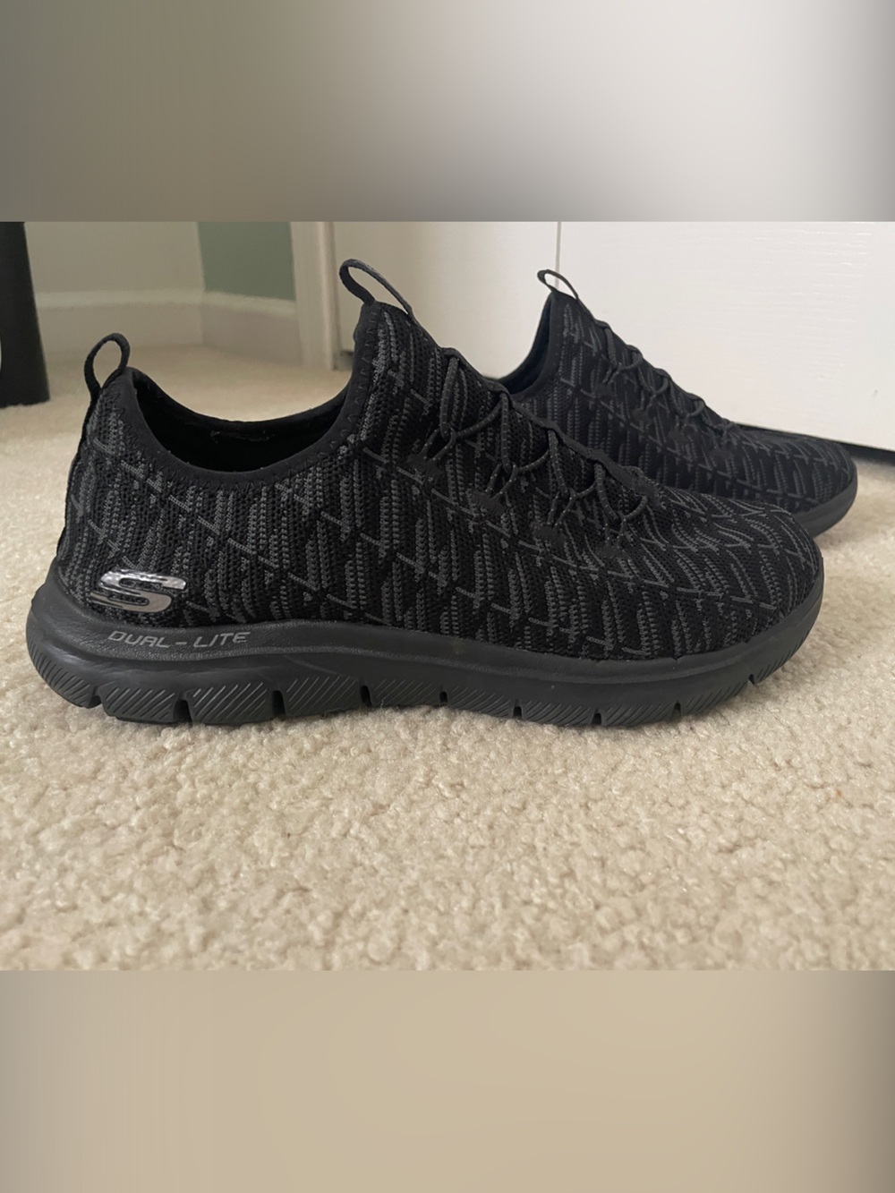 Skechers Black Knit Dual-Lite Slip-On Sneakers